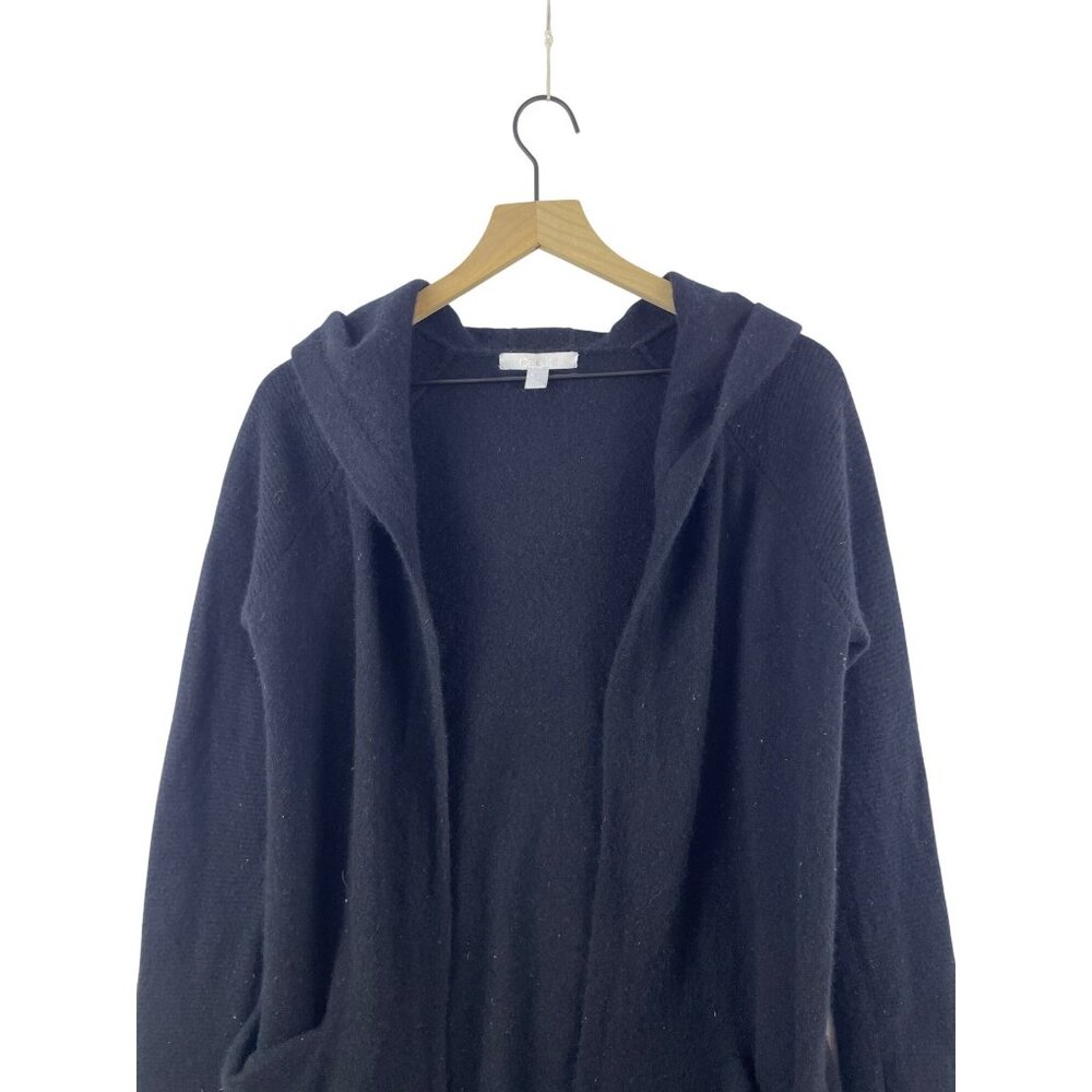 Zella Women's Small Cashmere Wool Hooded Open Front Cardigan Sweater Black - Picture 2 of 9